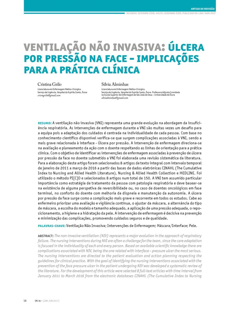 Ventilação não invasiva: úlcera por pressão na face - implicações para a prática clínica