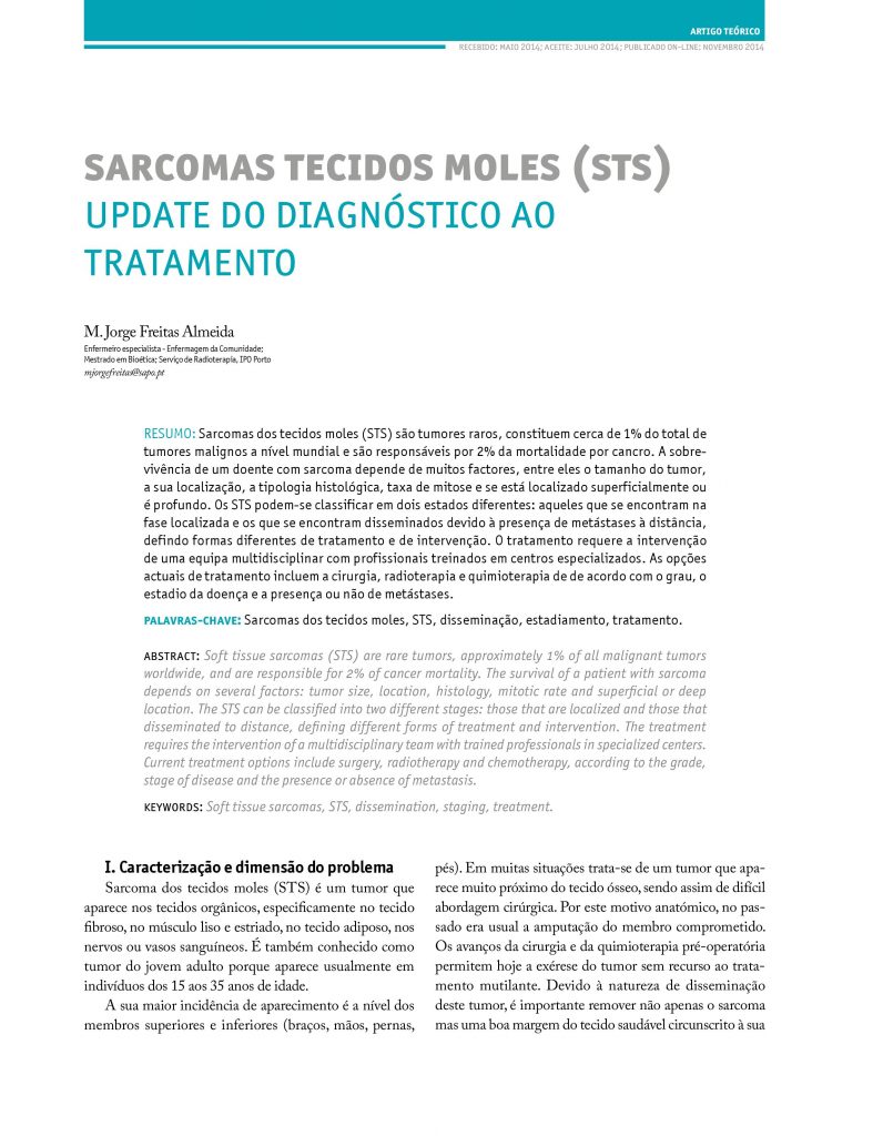 Sarcomas tecidos moles (sts) - Update do diagnóstico ao tratamento