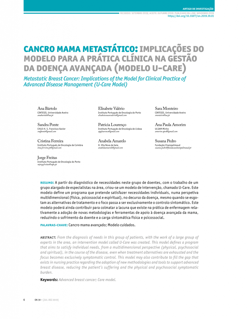 Cancro mama metastático: implicações do modelo para a prática clínica na gestão da doença avançada (Modelo U-care